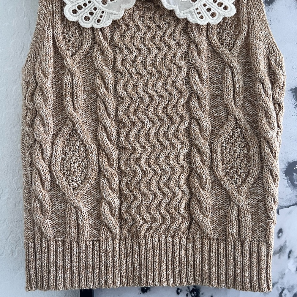 Anthropologie Tan Lace Collared Sweater Tank Top size XXS - Picture 4 of 11